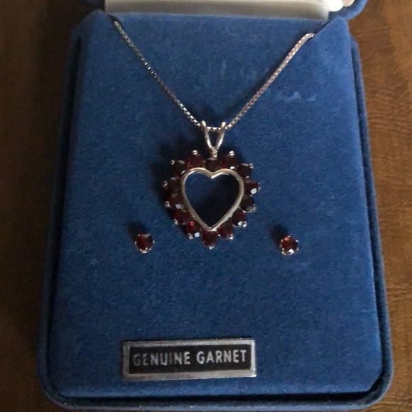 Sterling Silver Garnet Heart Necklace - Picture 3 of 7